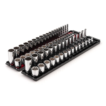 Tekton 3/8 Inch Drive 12-Point Socket Set with Rails, 68-Piece (1/4-1 in., 6-24 mm) SHD91221